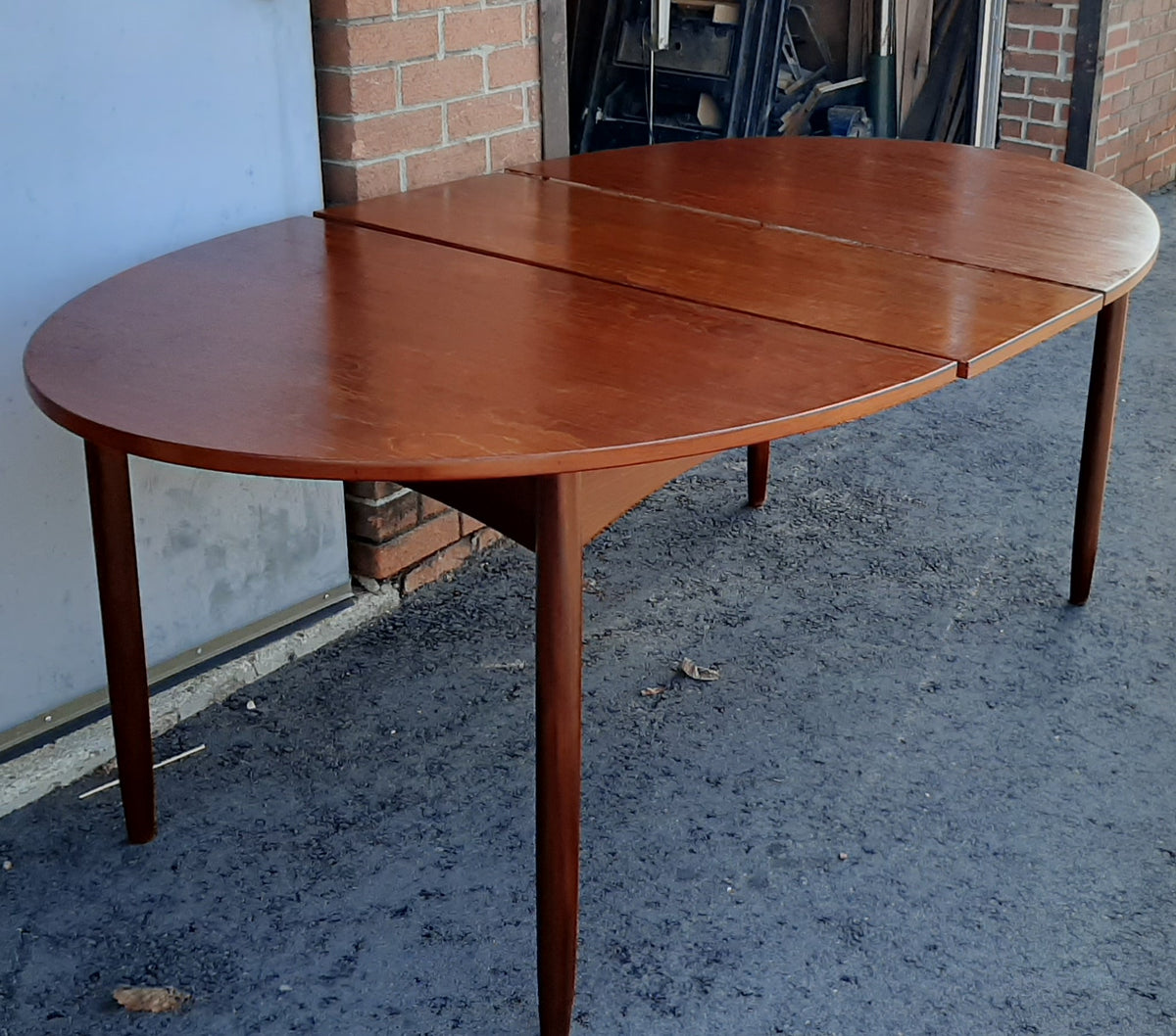 REFINISHED MCM Teak Table Oval w 1 Leaf 60.5