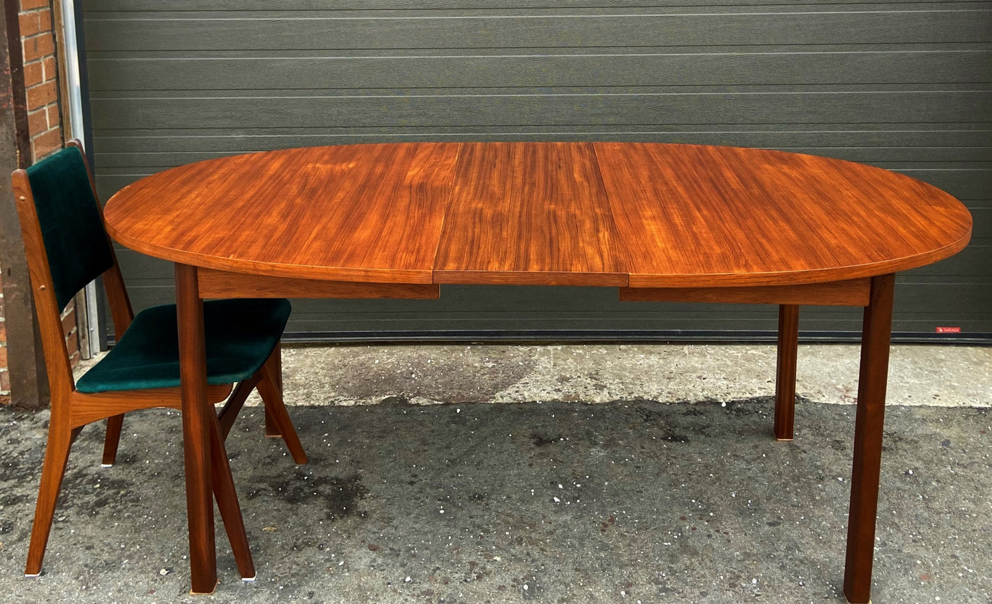 REFINISHED Mid Century Modern Teak Table Oval w 1 Leaf 60"-74"