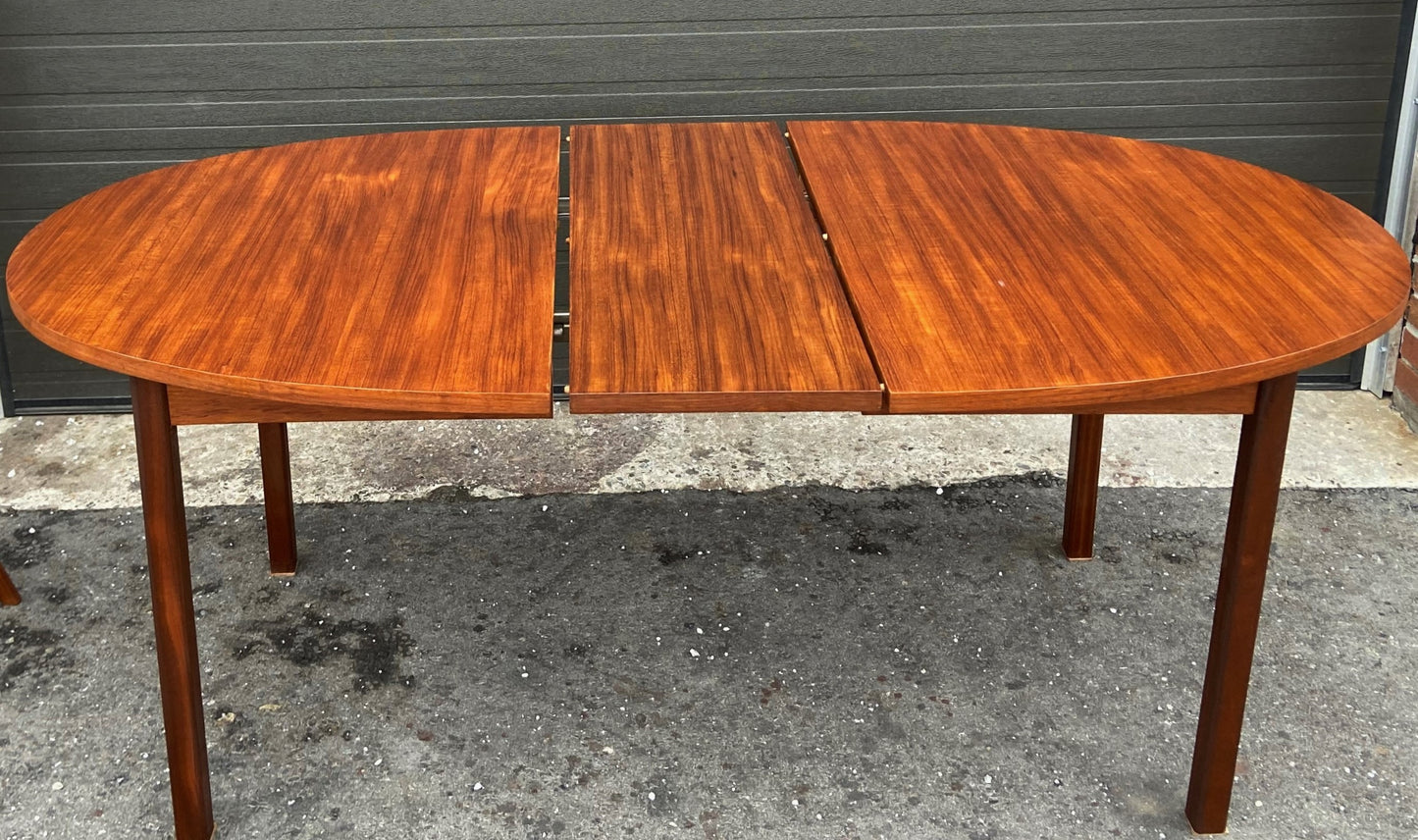 REFINISHED Mid Century Modern Teak Table Oval w 1 Leaf 60"-74"