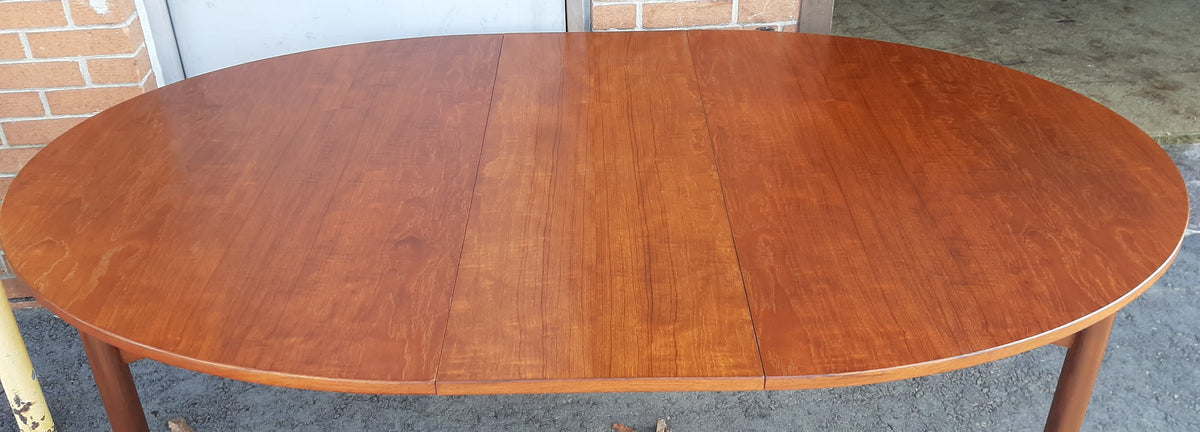 REFINISHED MCM Teak Table Oval w 1 Leaf 60.5