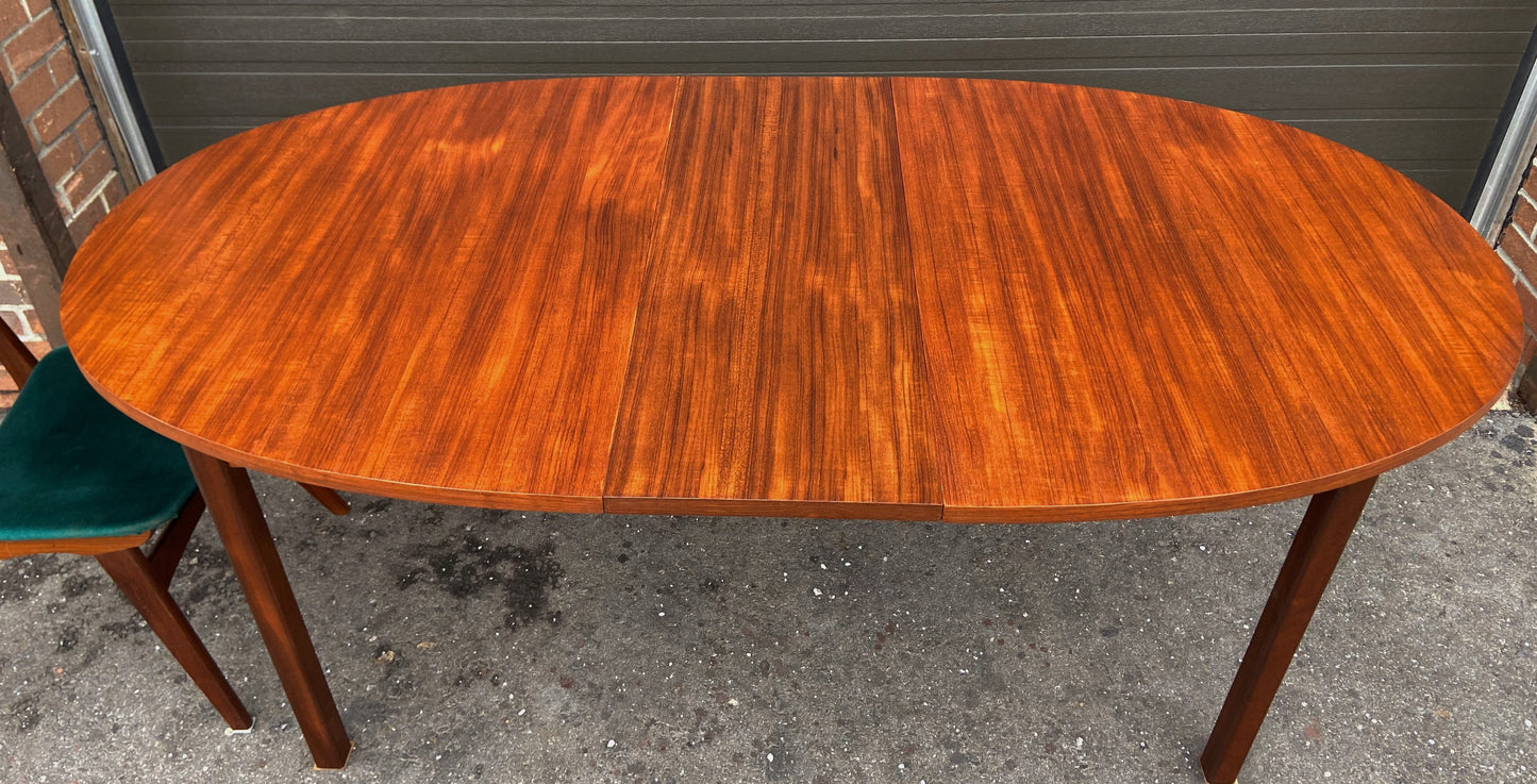 REFINISHED Mid Century Modern Teak Table Oval w 1 Leaf 60"-74"