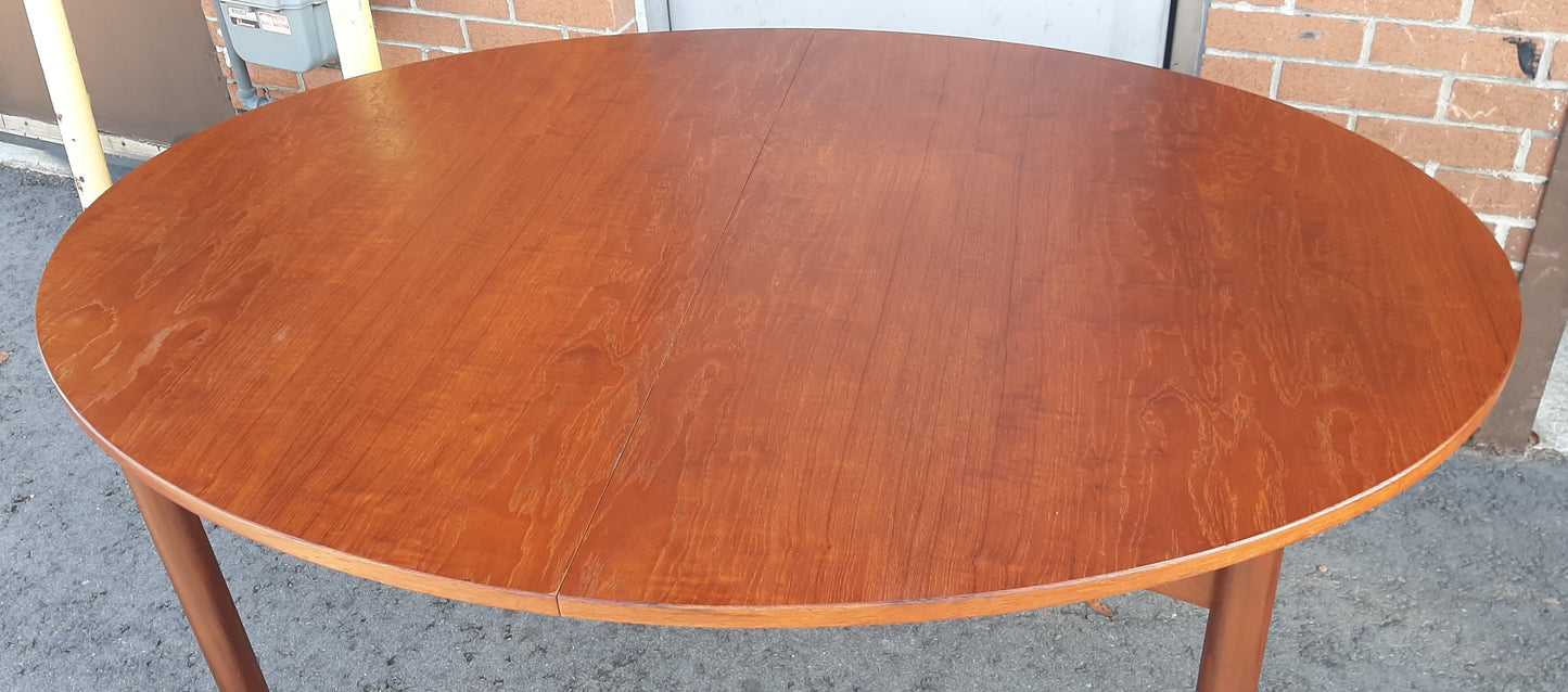 REFINISHED MCM Teak Table Oval w 1 Leaf 60.5"-76.5", PERFECT