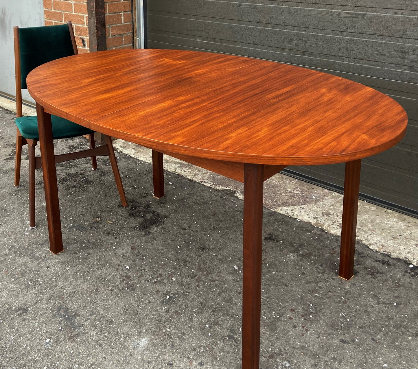 REFINISHED Mid Century Modern Teak Table Oval w 1 Leaf 60"-74"