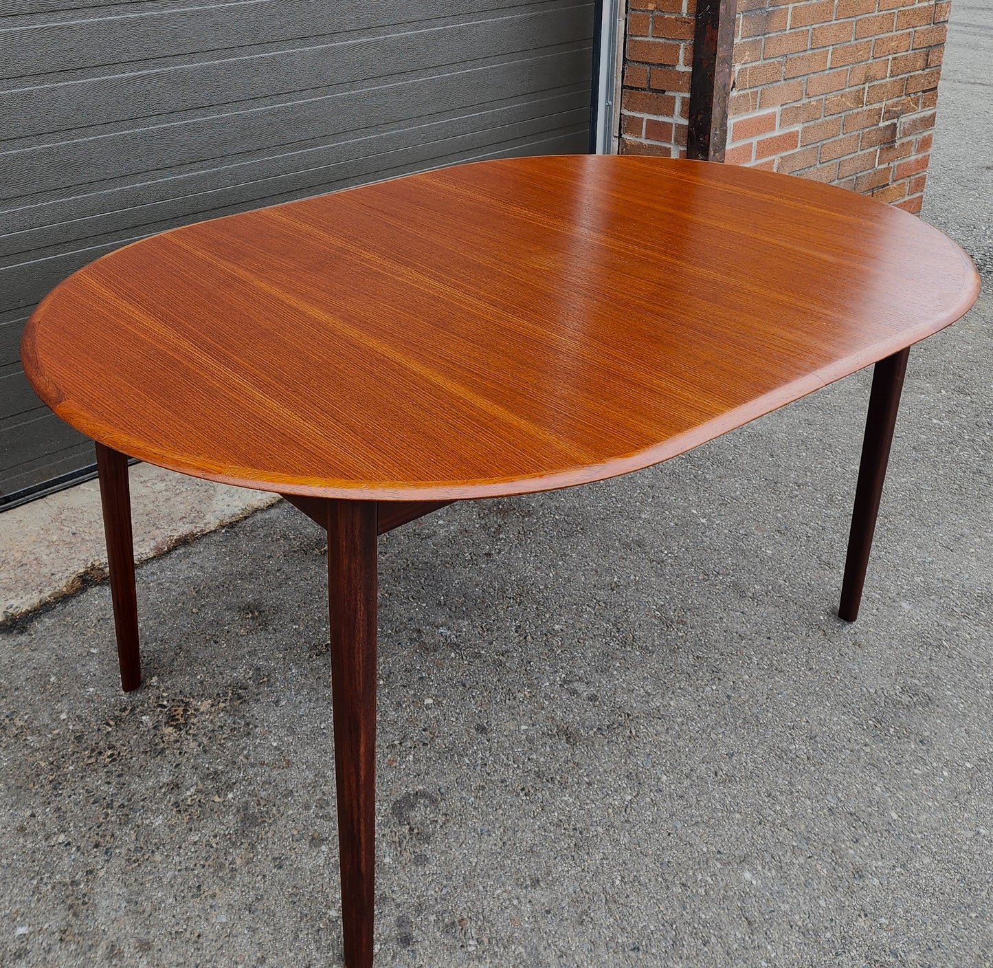REFINISHED Mid Century Modern Teak Table Oval w Butterfly Leaf 62"- 80"