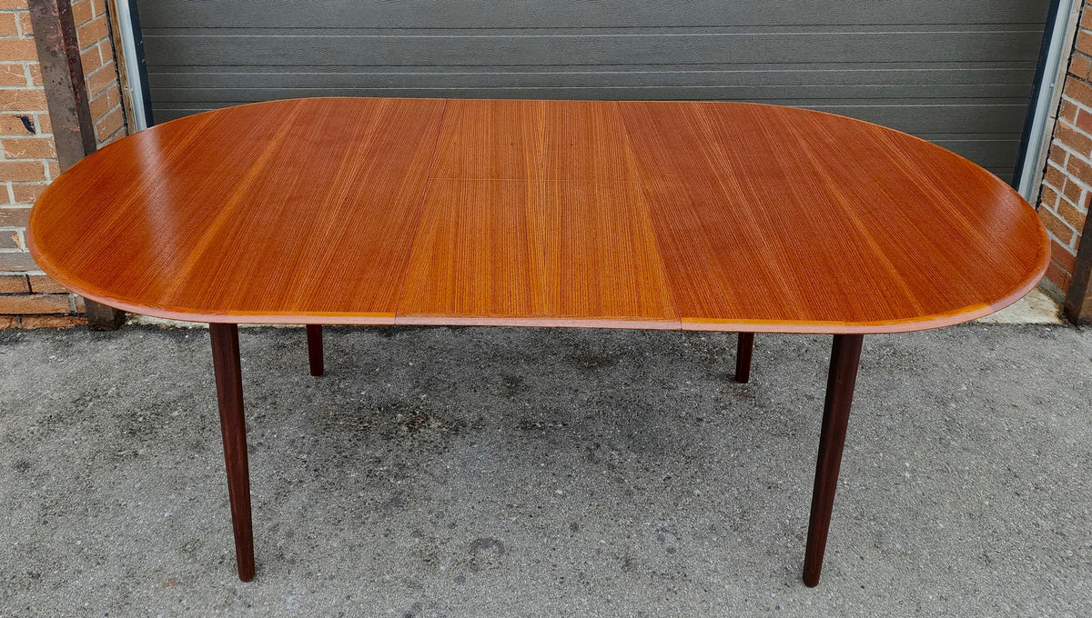 REFINISHED Mid Century Modern Teak Table Oval w Butterfly Leaf 62