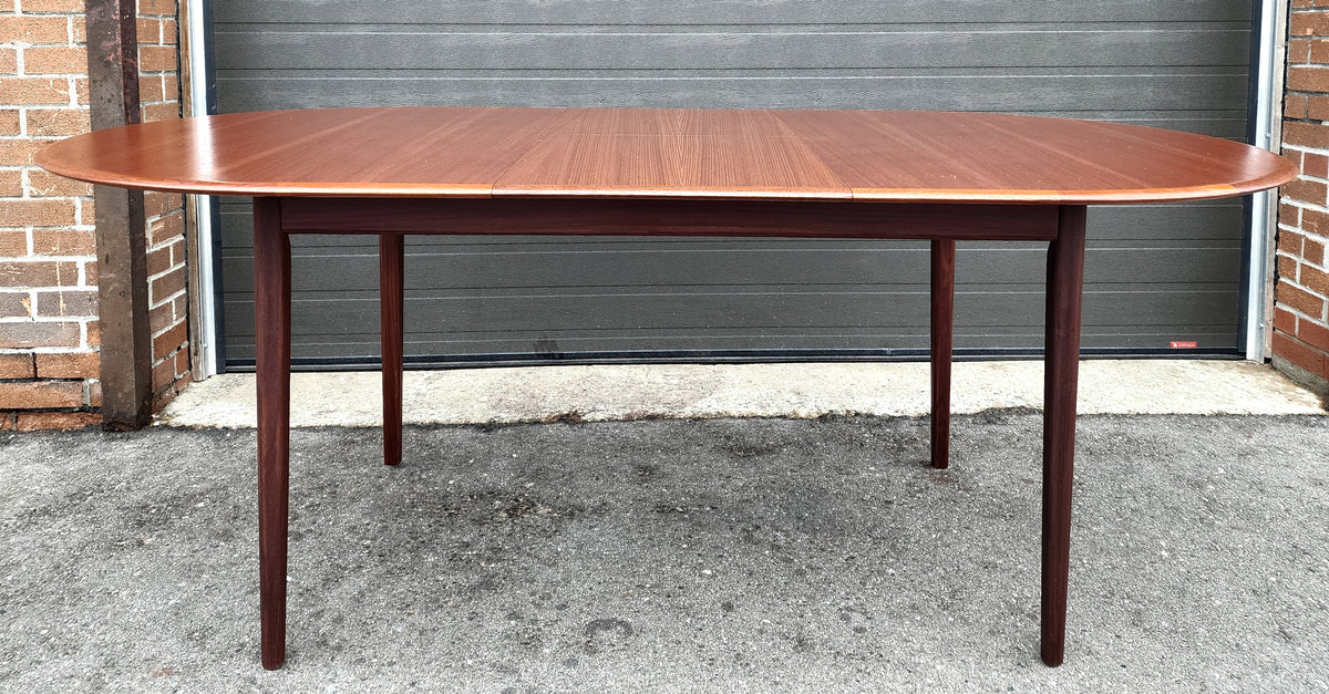 REFINISHED Mid Century Modern Teak Table Oval w Butterfly Leaf 62