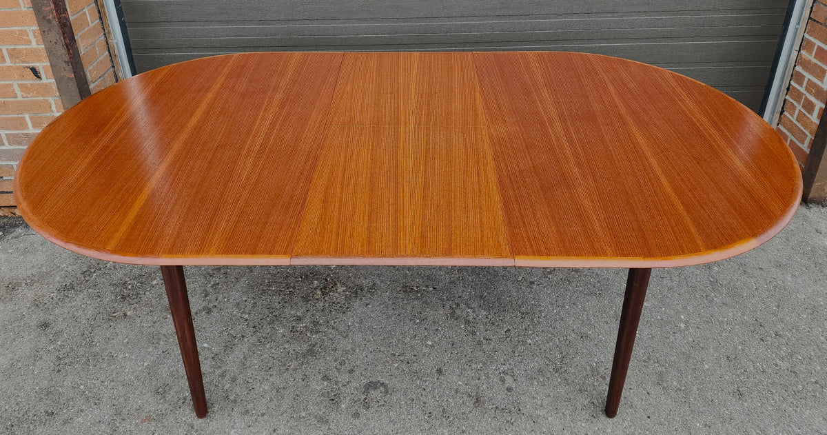 REFINISHED Mid Century Modern Teak Table Oval w Butterfly Leaf 62