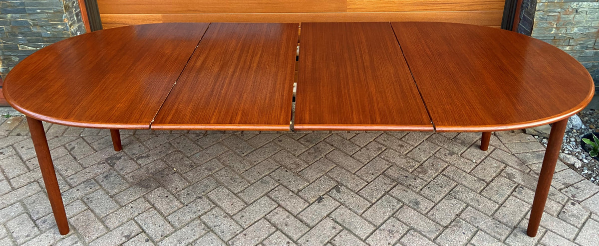 REFINISHED Danish Mid Century Modern Teak Table Oval w 2 Leaves 59