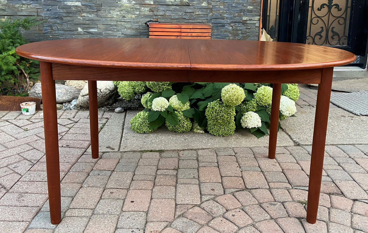 REFINISHED Danish Mid Century Modern Teak Table Oval w 2 Leaves 59