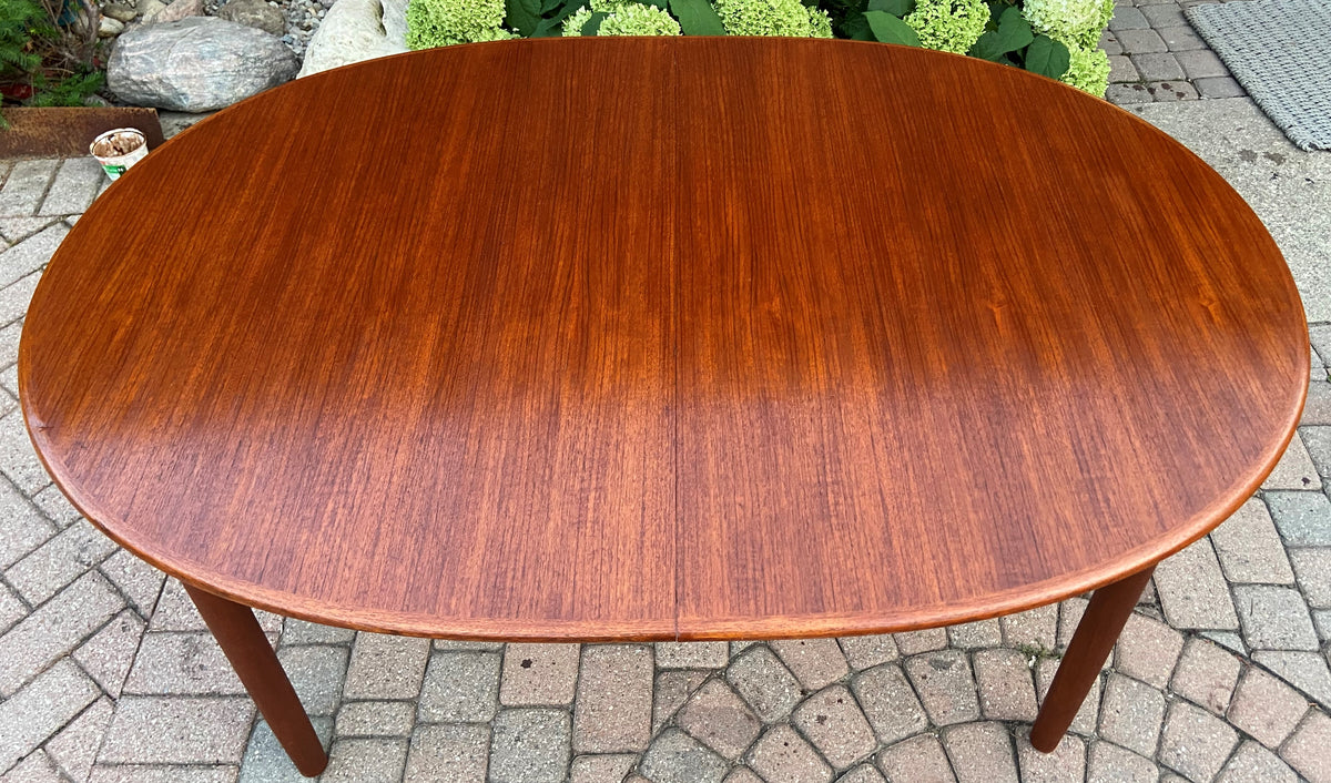 REFINISHED Danish Mid Century Modern Teak Table Oval w 2 Leaves 59