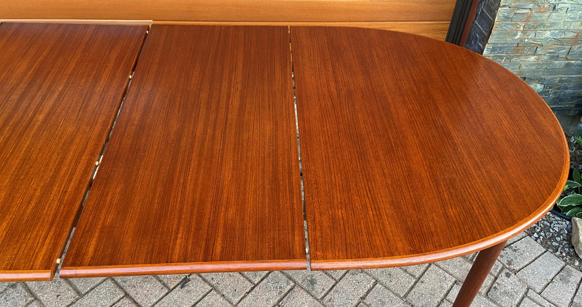 REFINISHED Danish Mid Century Modern Teak Table Oval w 2 Leaves 59