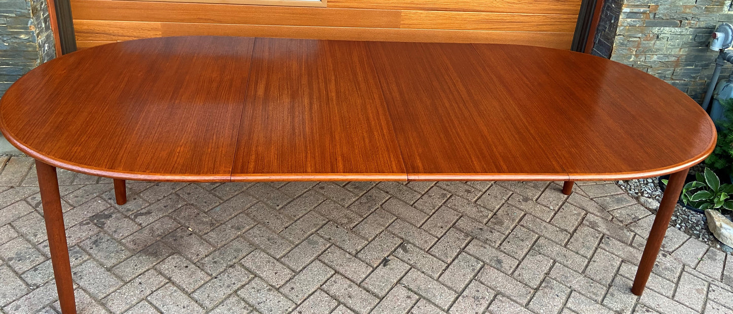 REFINISHED Danish Mid Century Modern Teak Table Oval w 2 Leaves 59"-97.5"