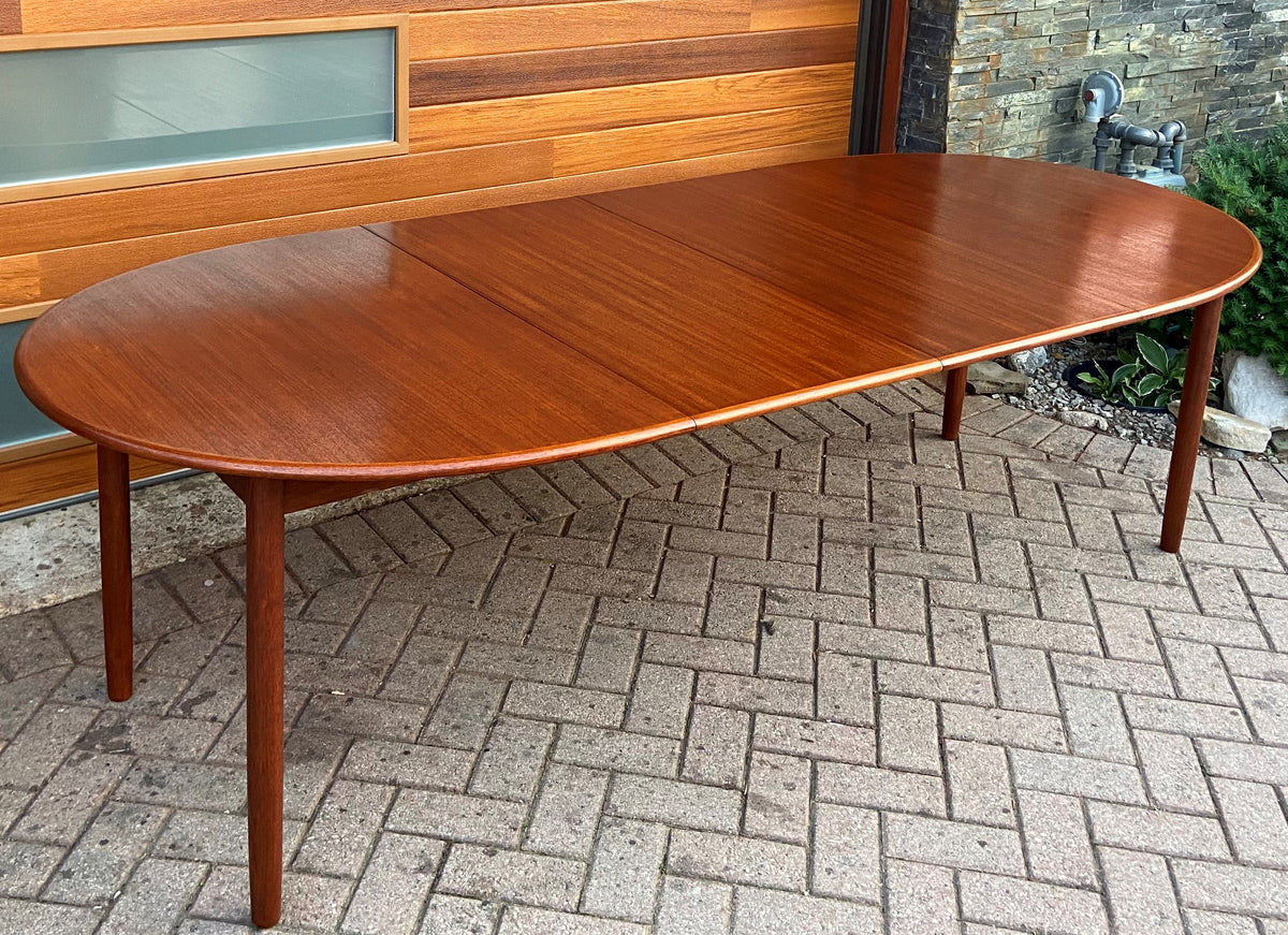 REFINISHED Danish Mid Century Modern Teak Table Oval w 2 Leaves 59