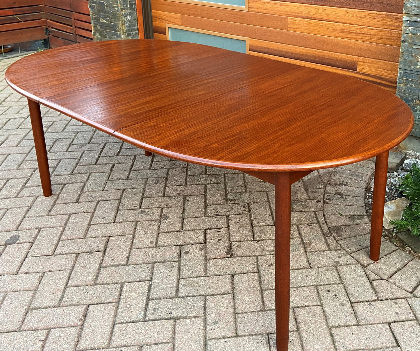 REFINISHED Danish Mid Century Modern Teak Table Oval w 2 Leaves 59"-97.5"