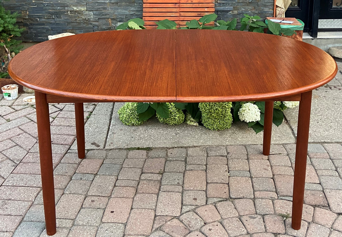 REFINISHED Danish Mid Century Modern Teak Table Oval w 2 Leaves 59