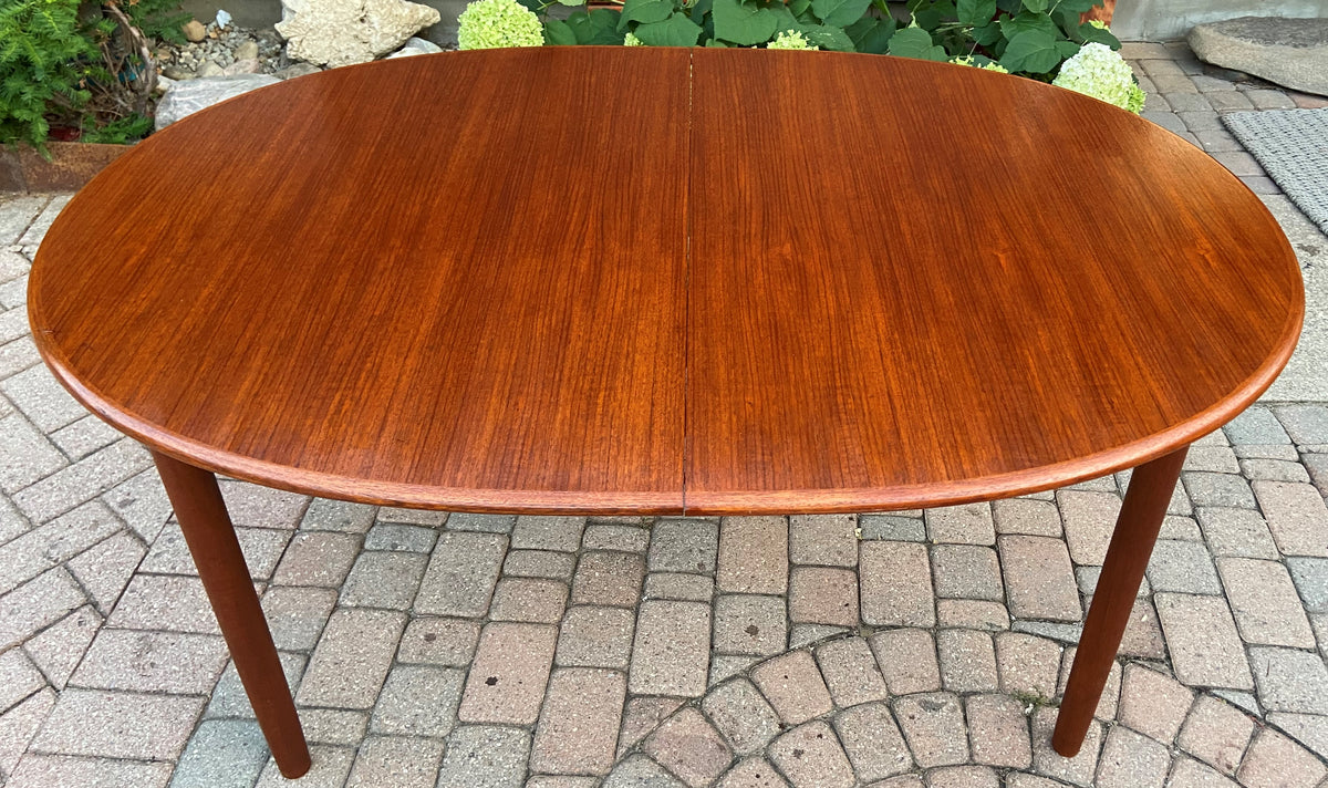 REFINISHED Danish Mid Century Modern Teak Table Oval w 2 Leaves 59