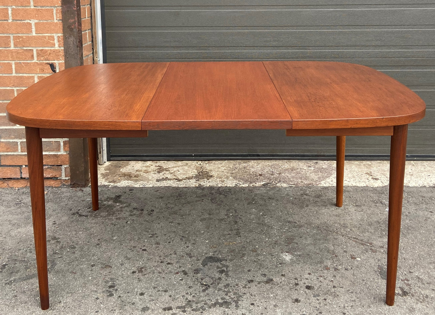 REFINISHED Mid Century Modern Teak Table Rounded w 1 Leaf