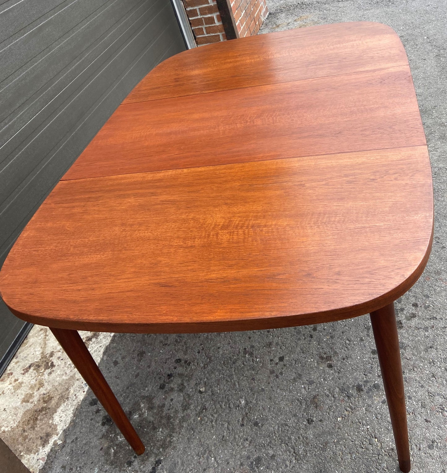 REFINISHED Mid Century Modern Teak Table Rounded w 1 Leaf