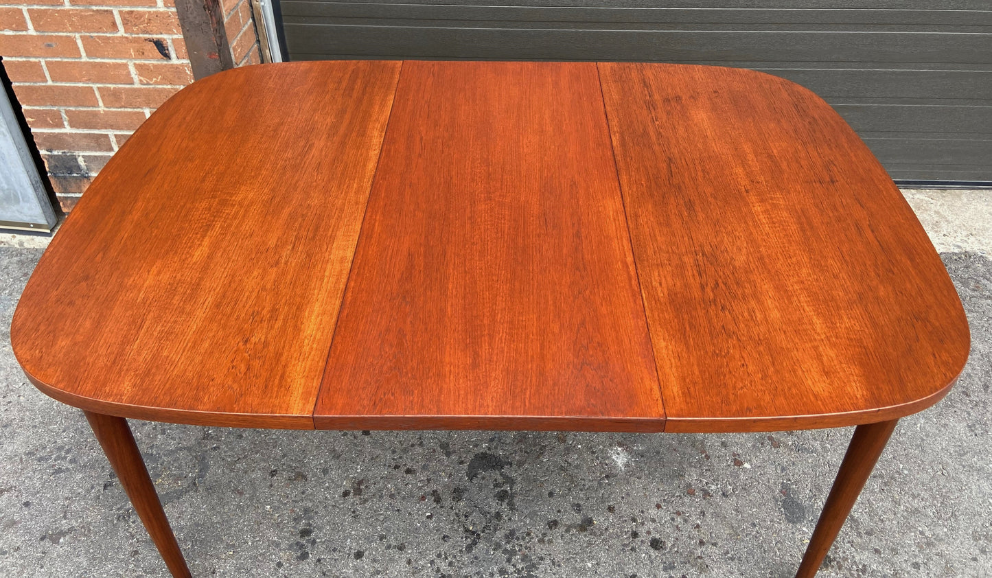 REFINISHED Mid Century Modern Teak Table Rounded w 1 Leaf