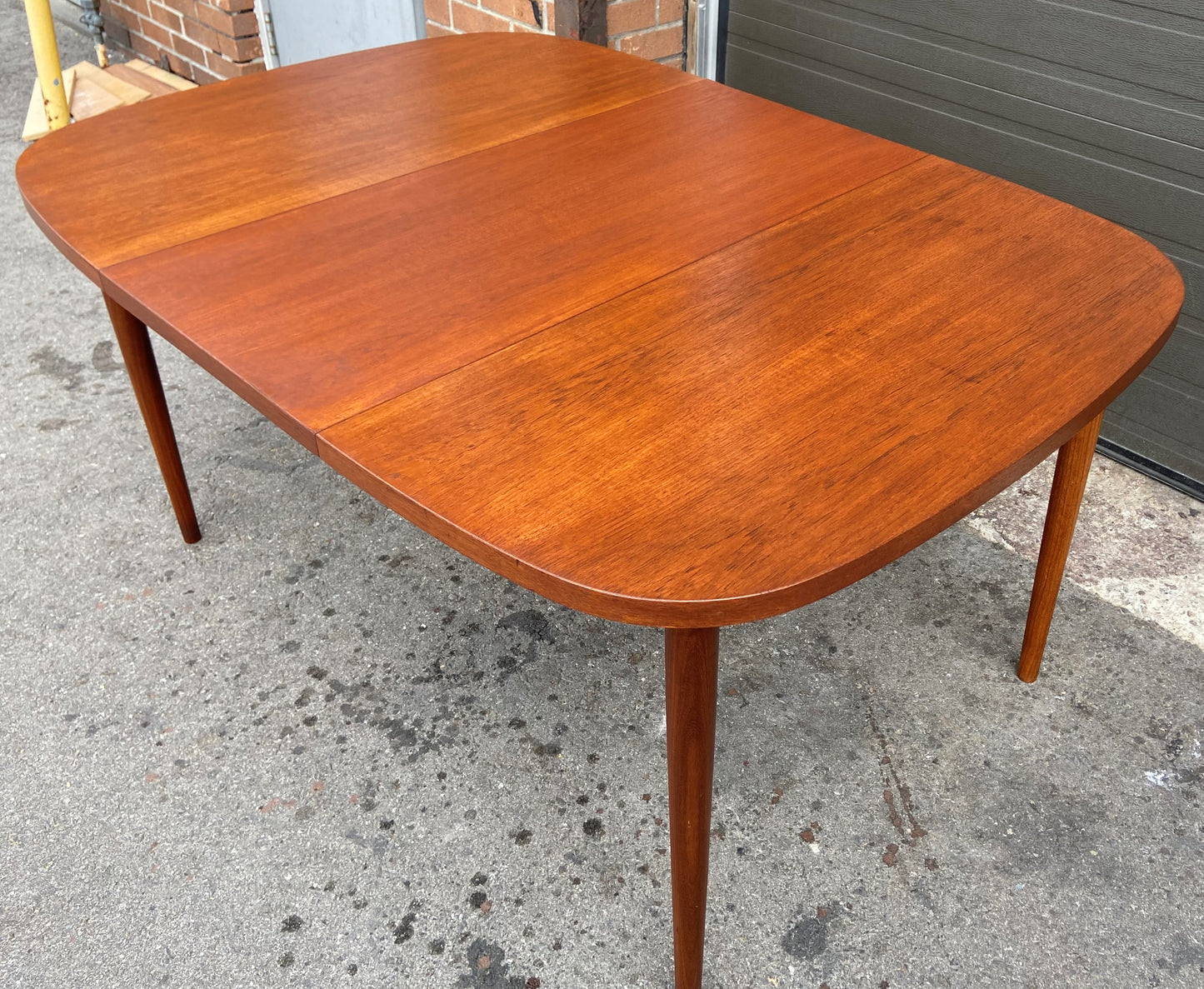 REFINISHED Mid Century Modern Teak Table Rounded w 1 Leaf