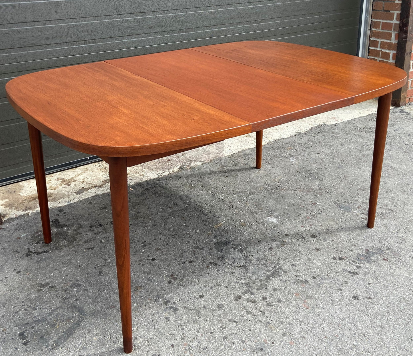 REFINISHED Mid Century Modern Teak Table Rounded w 1 Leaf