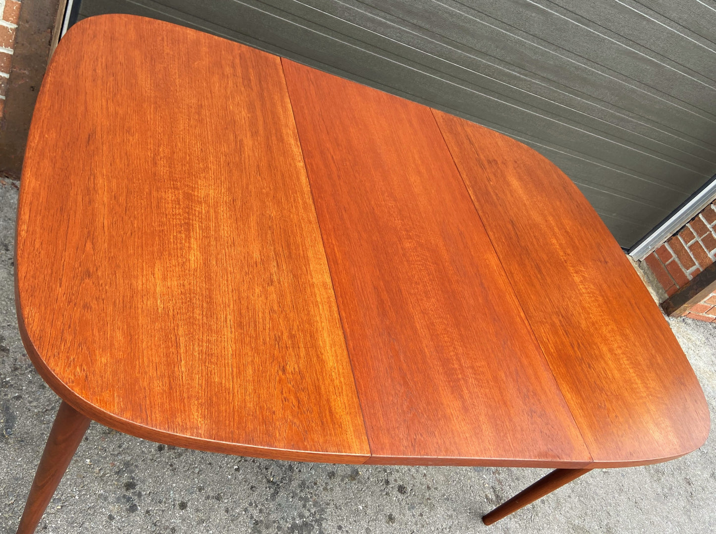 REFINISHED Mid Century Modern Teak Table Rounded w 1 Leaf