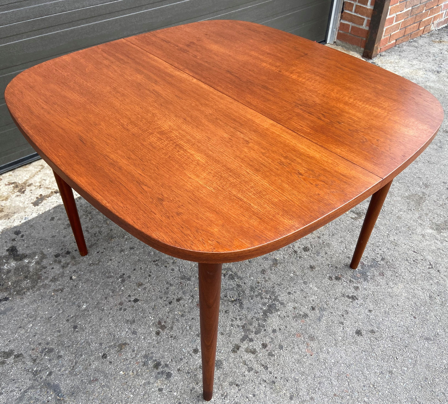 REFINISHED Mid Century Modern Teak Table Rounded w 1 Leaf