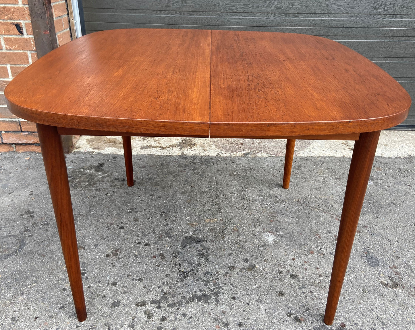 REFINISHED Mid Century Modern Teak Table Rounded w 1 Leaf