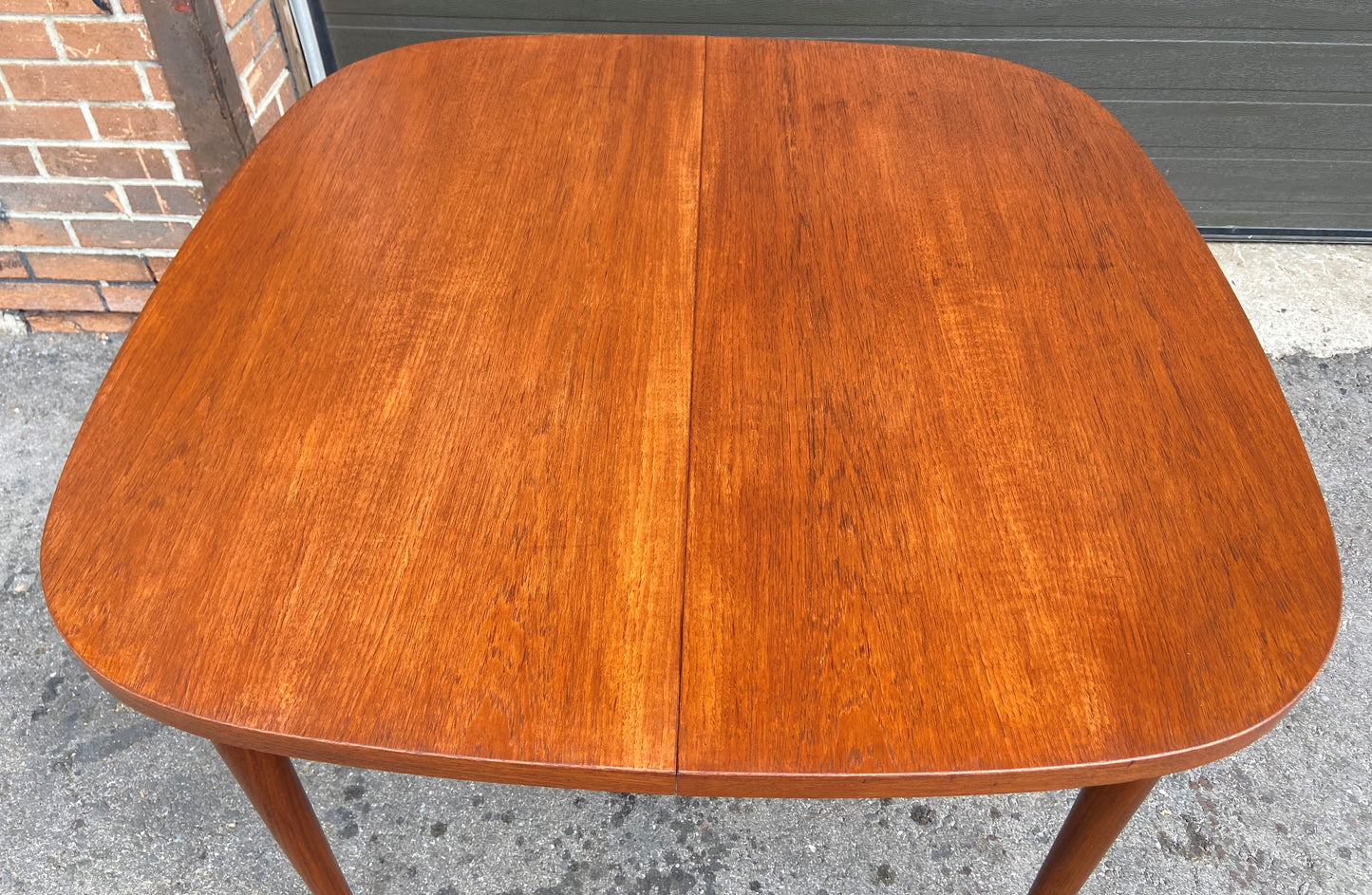 REFINISHED Mid Century Modern Teak Table Rounded w 1 Leaf