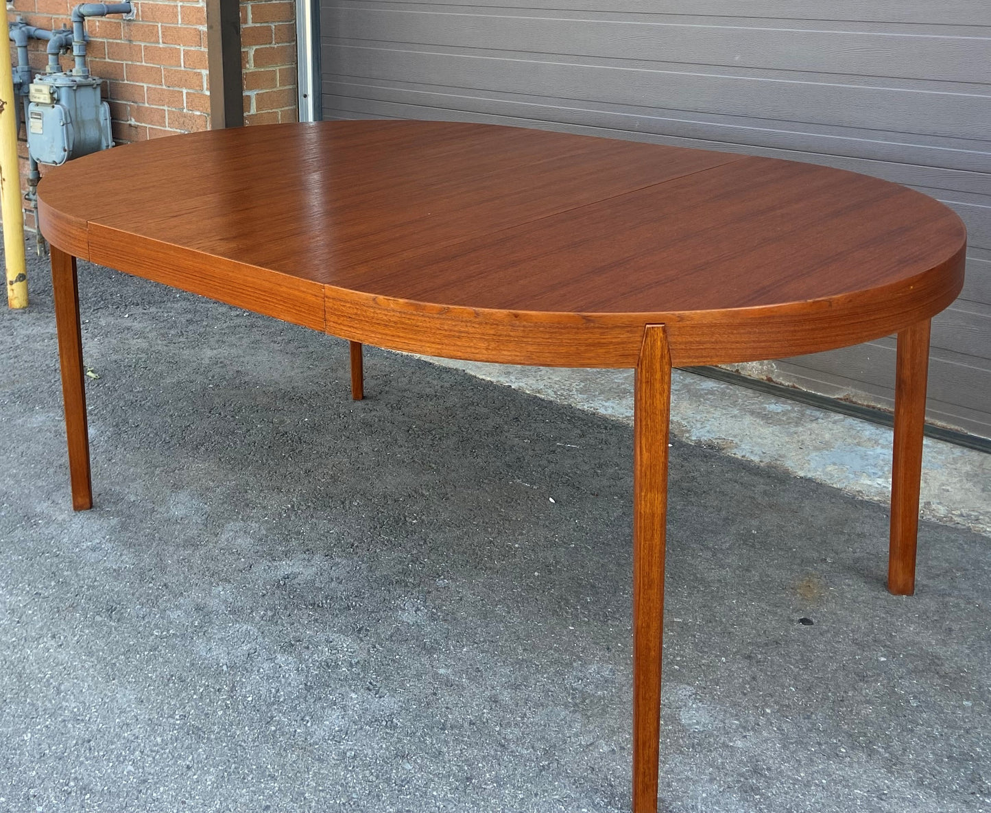 REFINISHED Danish Mid Century Modern Teak Table 47"-71" Round to Oval by N. Koefoed