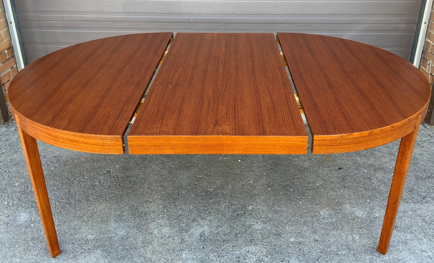REFINISHED Danish Mid Century Modern Teak Table 47"-71" Round to Oval by N. Koefoed