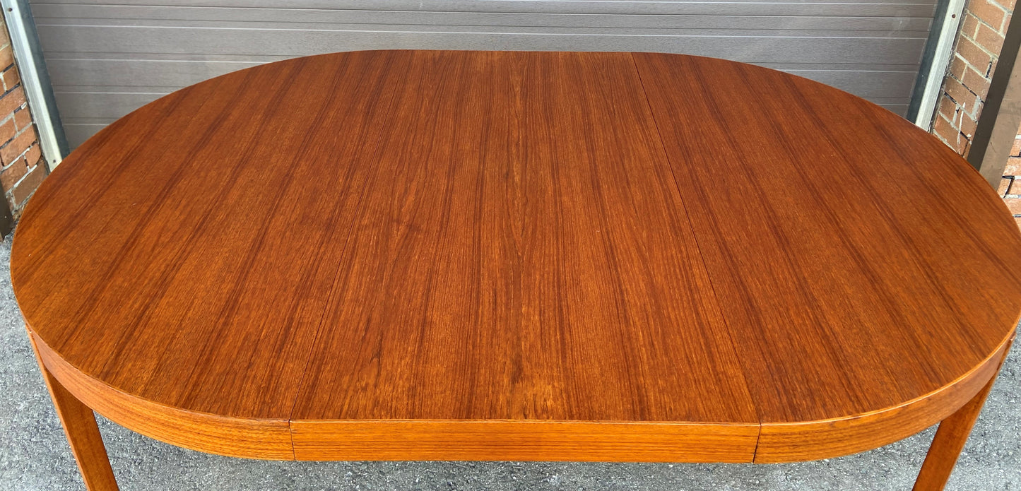 REFINISHED Danish Mid Century Modern Teak Table 47"-71" Round to Oval by N. Koefoed