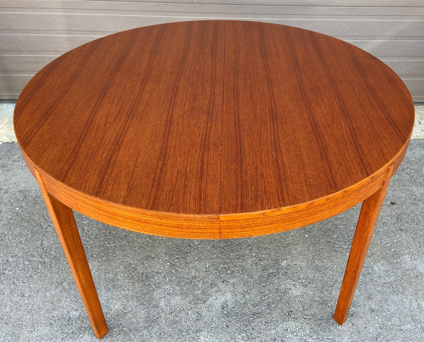 REFINISHED Danish Mid Century Modern Teak Table 47"-71" Round to Oval by N. Koefoed