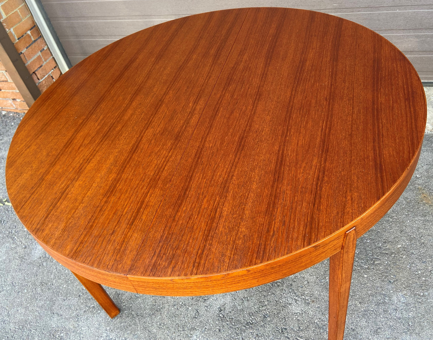 REFINISHED Danish Mid Century Modern Teak Table 47"-71" Round to Oval by N. Koefoed