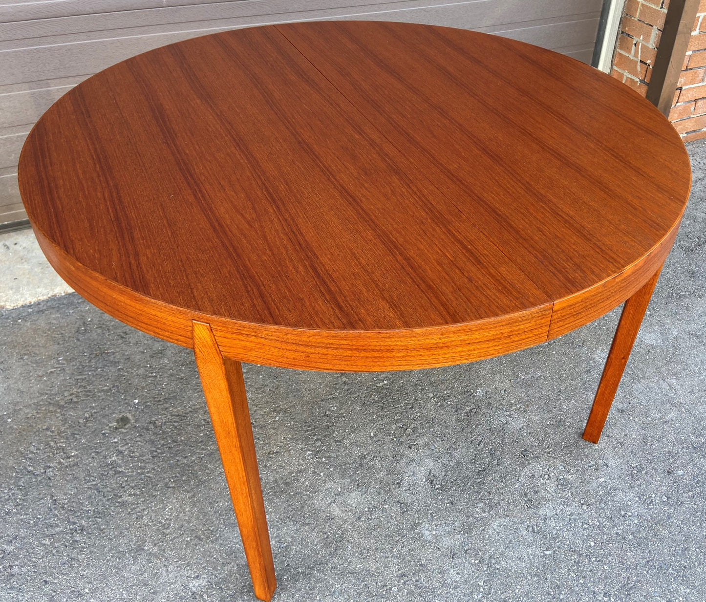 REFINISHED Danish Mid Century Modern Teak Table 47"-71" Round to Oval by N. Koefoed