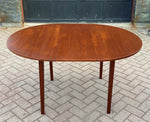 REFINISHED MCM Teak Table Round to Oval w 1 Leaf 42-56