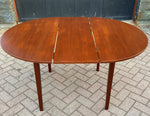 REFINISHED MCM Teak Table Round to Oval w 1 Leaf 42-56