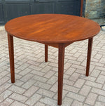 REFINISHED MCM Teak Table Round to Oval w 1 Leaf 42-56
