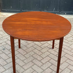REFINISHED MCM Teak Table Round to Oval w 1 Leaf 42-56