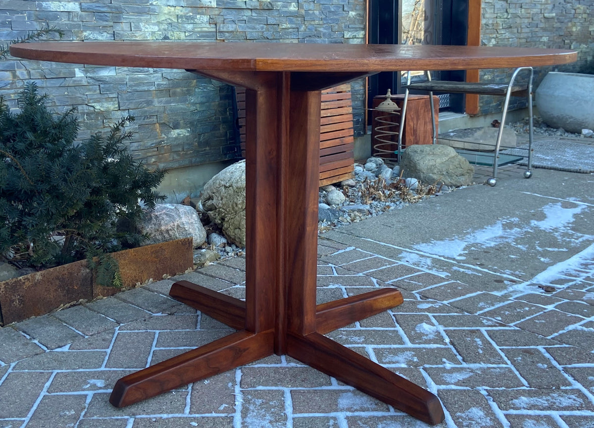 REFINISHED Danish MCM Teak Table Round w Pedestal Legs 4ft