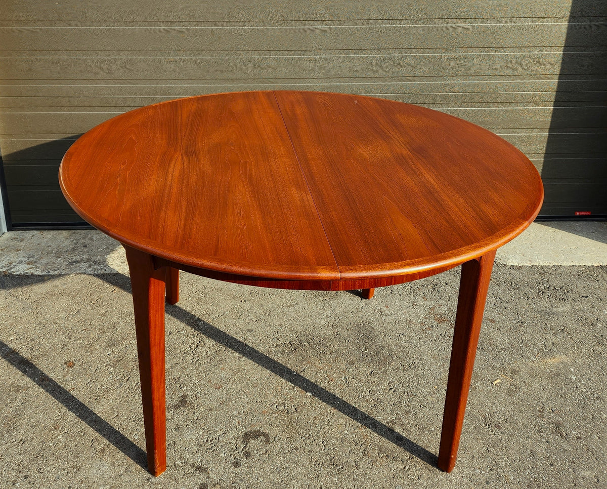 REFINISHED Mid Century Modern Teak Dining Table Round w 2 Leaves 49
