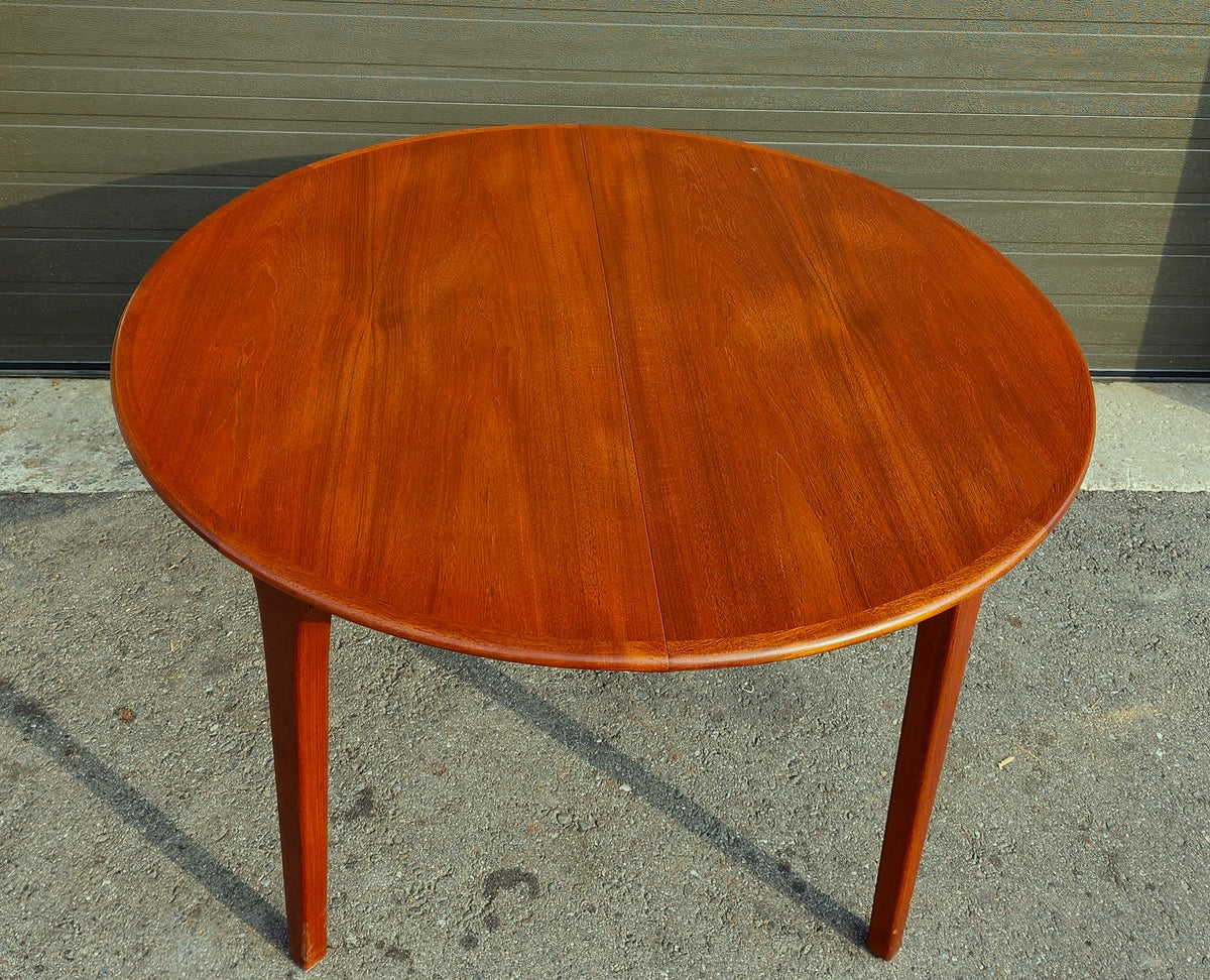 REFINISHED Mid Century Modern Teak Dining Table Round w 2 Leaves 49