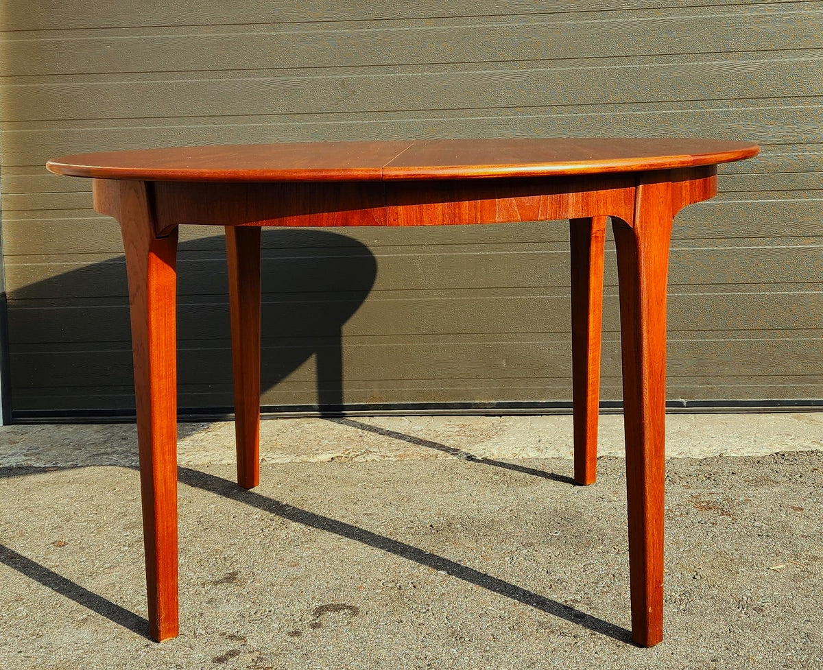 REFINISHED Mid Century Modern Teak Dining Table Round w 2 Leaves 49
