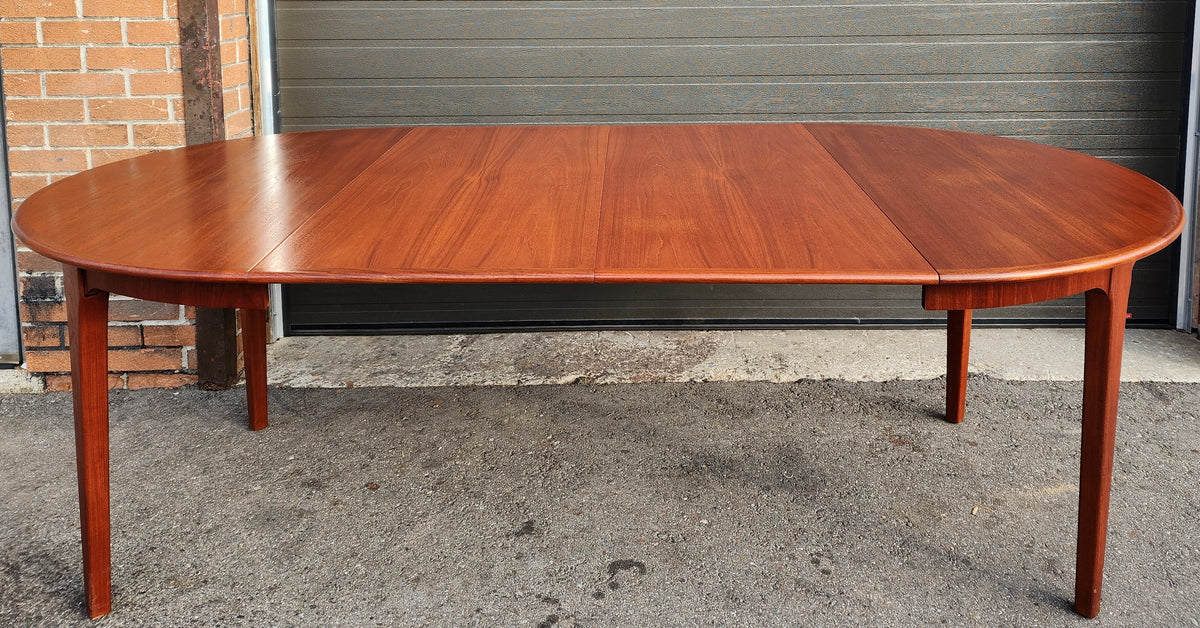 REFINISHED Mid Century Modern Teak Dining Table Round w 2 Leaves 49