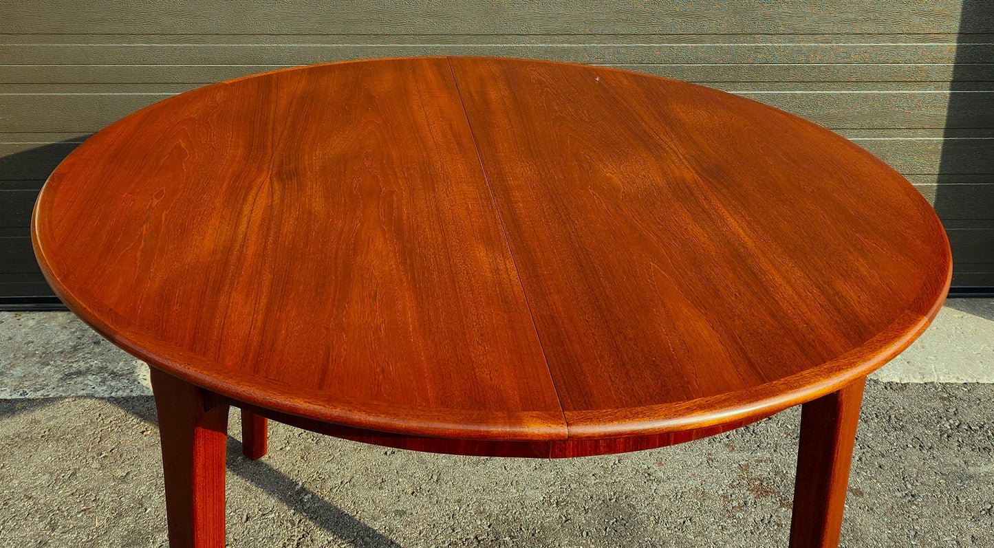 REFINISHED Mid Century Modern Teak Dining Table Round w 2 Leaves 49"- 91"