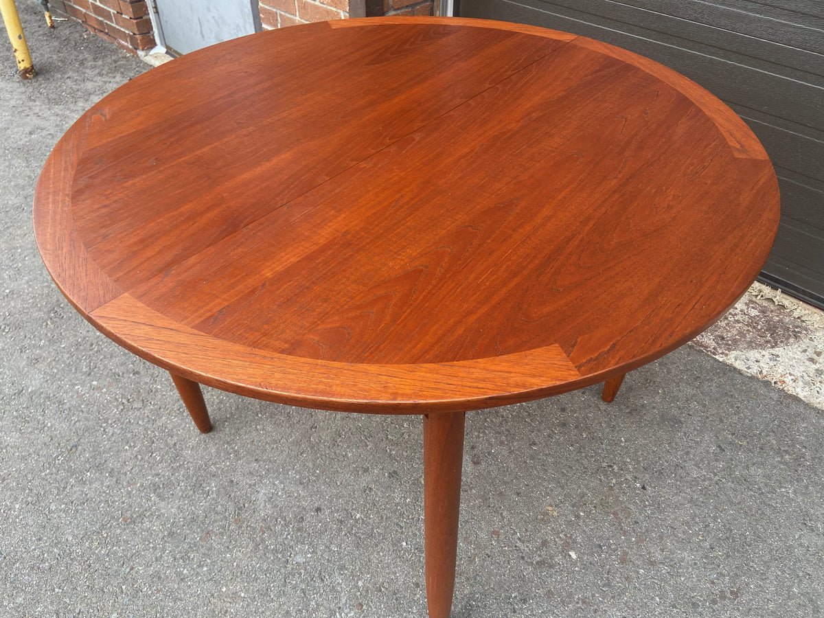 REFINISHED Swedish Mid Century Modern Teak Table Round to Oval 43
