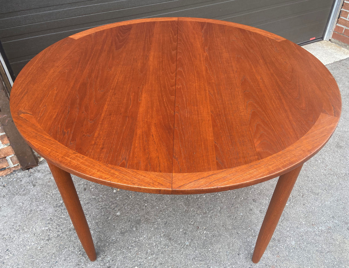 REFINISHED Swedish Mid Century Modern Teak Table Round to Oval 43