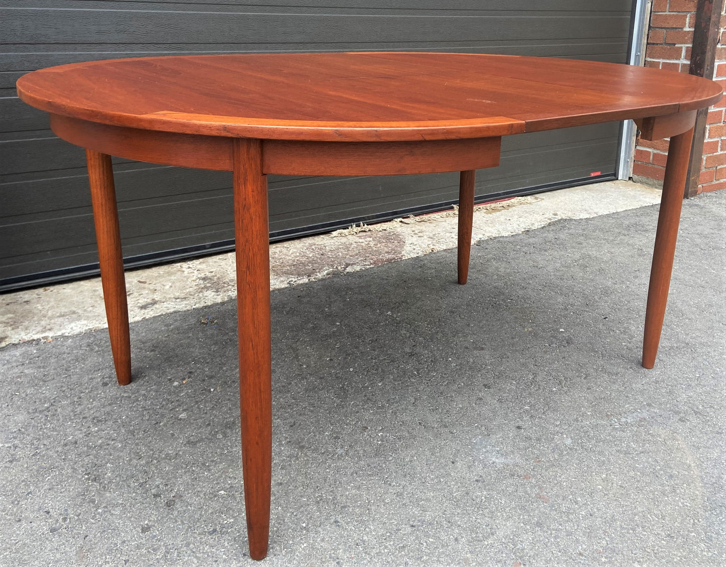 REFINISHED Swedish Mid Century Modern Teak Table Round to Oval 43"-59"