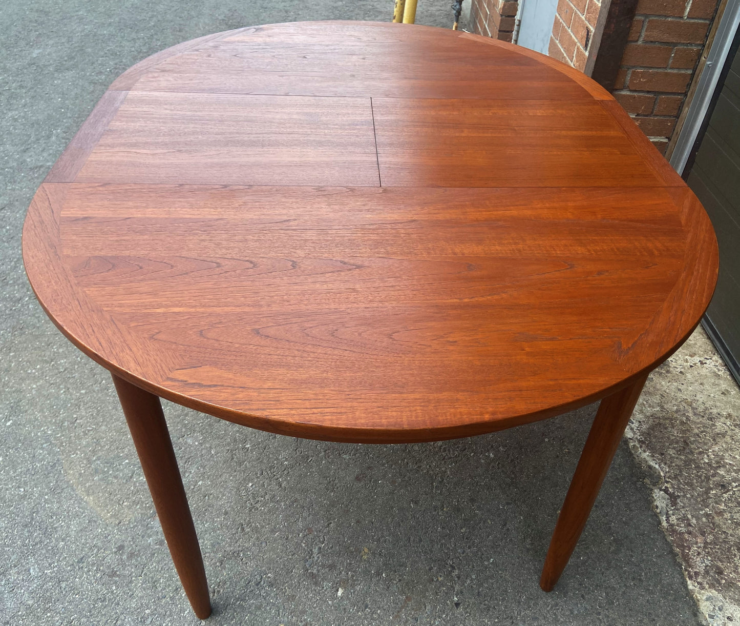 REFINISHED Swedish Mid Century Modern Teak Table Round to Oval 43"-59"