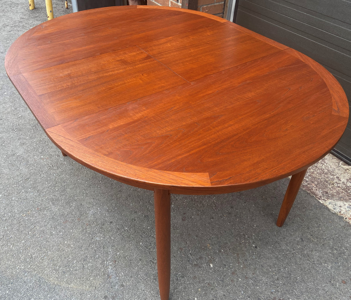 REFINISHED Swedish Mid Century Modern Teak Table Round to Oval 43